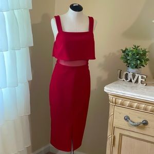 BCBGgeneration RED Midi See Through Dress